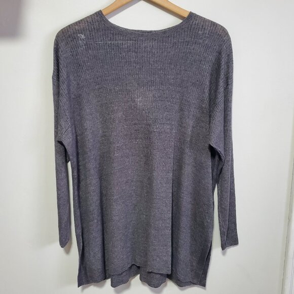 EILEEN FISHER Organic Linen Delave Crew Neck Tunic Top LS Boxy Grey Women's XL - Picture 1 of 12